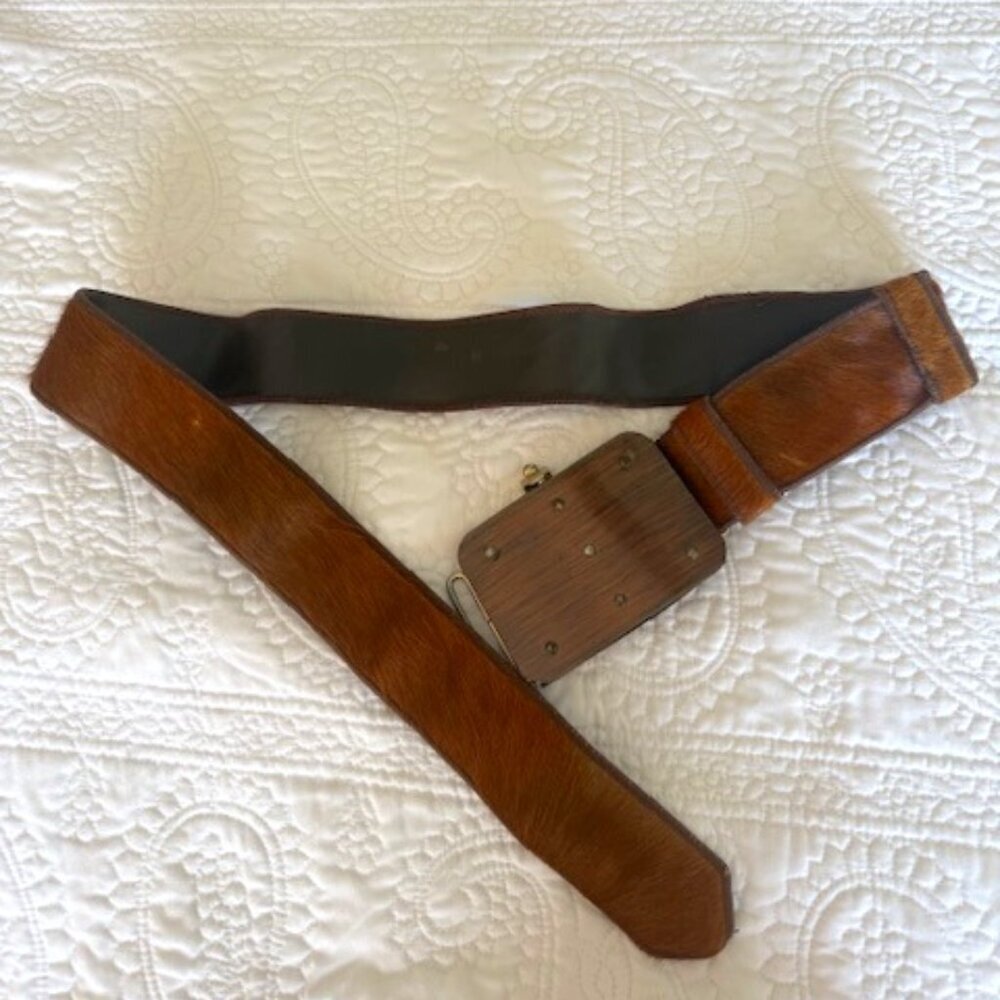 vintage cow fur belt with coin purse buckle